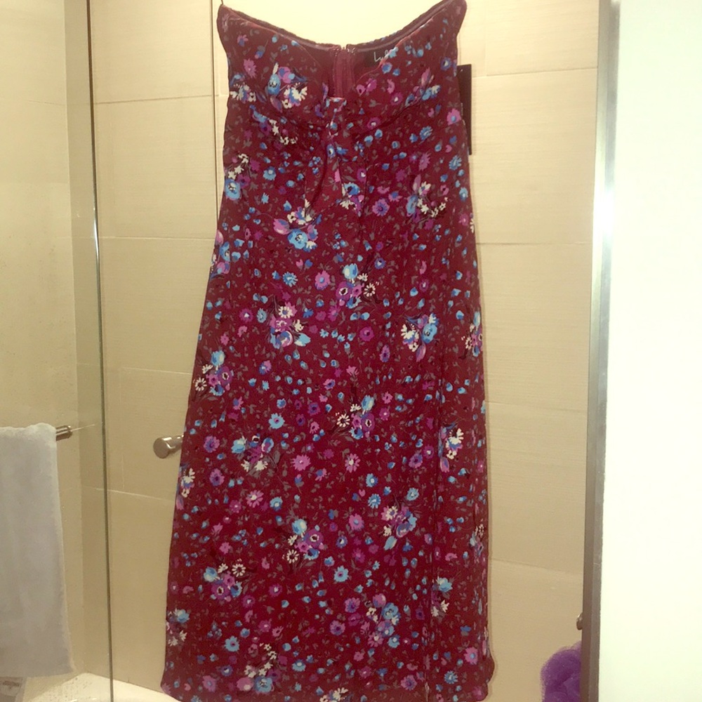 Strapless red lulu’s midi dress with keyhole top
